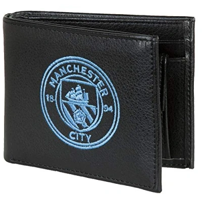 Image of Manchester City FC Official Football Crest Embroidered PU Leather Wallet (One Size) (Black)