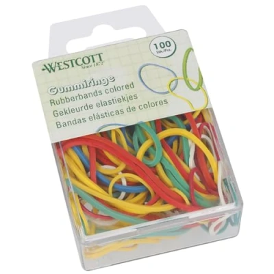 Image of Westcott rubber bands 100 Pieces Colourful rings in various sizes a handy plastic container Storage pack of household ⌀ 20mm 70mm E 10582 00