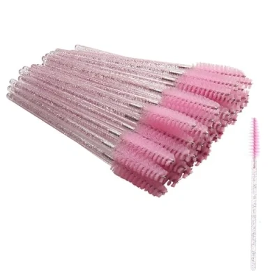 Image of SHUBEIEUMI 50 Pcs Disposable Eyelash Brushes, Mascara Wands, Spoolies Eyebrow, Eyebrow Castor Oil Brush Makeup Tool (Crystal Pink)