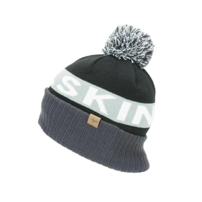 Image of SEALSKINZ Unisex Water Repellent Cold Weather Bobble Hat Black/Grey/White, Large/X Large