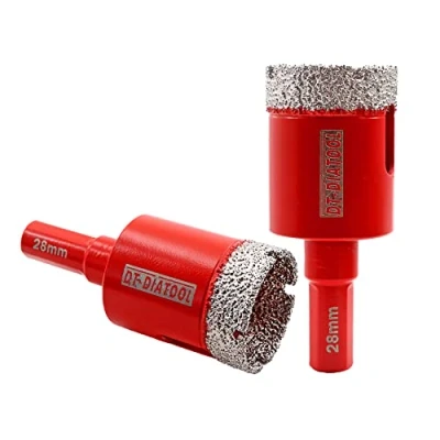 Image of DT DIATOOL Diamond Drill Bit 28mm 2pcs Vacuum Brazed Hole Saw with Triangle Shank Drilling Porcelain Tile Ceramic Marble Granite Masonry Quartz