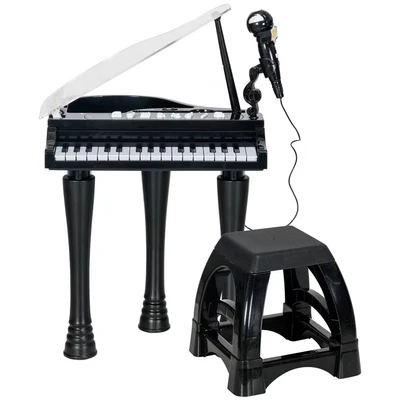 Image of AIYAPLAY 32 Keys Kids Piano Keyboard with Stool Lights Microphone Black