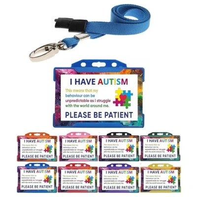 Image of QUANTUM LEAP Autism Awareness I Have Please Be Patient Card With Blue Holder &amp; Lanyard