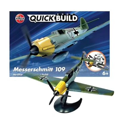Image of Airfix QUICKBUILD Model Aircraft Kits J6001 Messerschmitt Bf109 Building Kit for Kids 6+, Construction Plane Toys Boys Fighter Jet Planes &amp; Toy Aeroplane Sets, Enthusiast Gifts