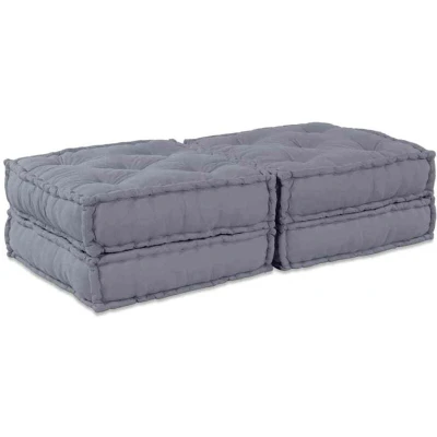 Image of vidaXL 2 Seater Modular Pouffe Sofa Convertible Grey Fabric