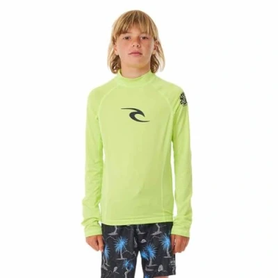 Image of RIP CURL Boys Brand Wave UPF Long Sleeve Rash Vest Top Lime UV Sun Protection and SPF Properties