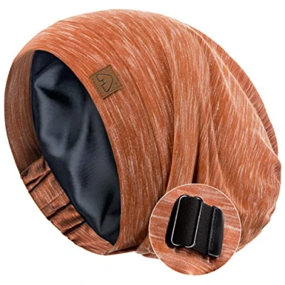 Image of Hat Hut Silk Satin Sleep Cap Bonnet Hair Cover for Sleeping Lined Beanie Natural Curly Adjustable Night (Heather Orange)