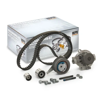 Image of 04L109119V water Pump + Timing Belt Kit HEPU PK06690M non switchable pump, with bolts/screws 145 25mm AUDI: A4 B9 Saloon, VOLKSWAGEN: Tiguan II