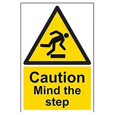 Image of V Safety Caution Mind The Step Warning Sign 200mm x 300mm Self Adhesive Vinyl