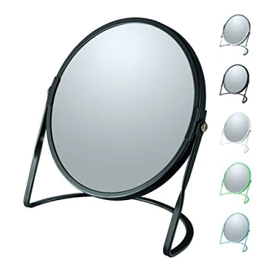 Image of Spirella Collection Akira Standing Mirror for Vanity or Bathroom 18.4 x 10.5 (Reversible: 100% and x5 Magnification), Steel, Black