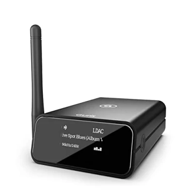 Image of Auris BluMe Pro HiFi Bluetooth 5.0 Music Receiver Long Range Adapter with Audiophile DAC, LDAC, aptX HD, OLED Display &amp; Optical Coaxial AUX Output for Home Stereo, AV or Amplifier