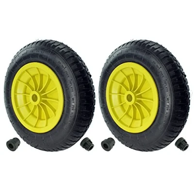 Image of First4spares 14&quot; 3.50 8 Complete Wheelbarrow Wheel, Inner Tube, Tyre &amp; 1/2&quot; Axle Reducer Bushes for Garden Trolley/Barrow/Go Cart/Trailer Truck (Yellow, Pack of 2)