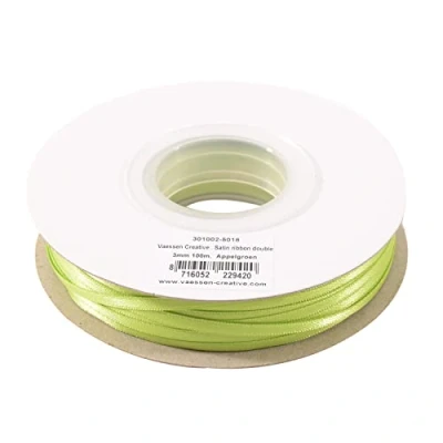 Image of Vaessen Creative Satin Ribbon, Appel Green, 3mm x 100m Double Sided Shine for Card Making, Scrapbooks, Gift Wrapping and Other Craft Projects