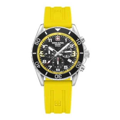 Image of swiss alpine military Men&#039;s Watch Chronograph Analogue Quartz 7029.9 Silicone, Steel/Silicone/Sw Yellow 9838sam, Strap.