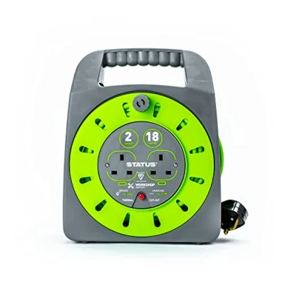 Image of Status 18 Mtr 13 amp Hand Bag 2 Socket Outlet with Thermal Cut Out Green Cable Reel