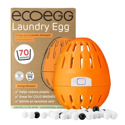Image of Ecoegg Laundry Egg Detergent &amp; Fabric Conditioner Replacement Non bio, no enzymes, phosphates, bleach Sensitive Skin Orange Blossom 70 Washes