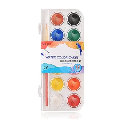 Image of WANGCL 12 Colours Watercolour Paint Non Toxic, Washable Pan Set with Brush for Beginners Student and Artists