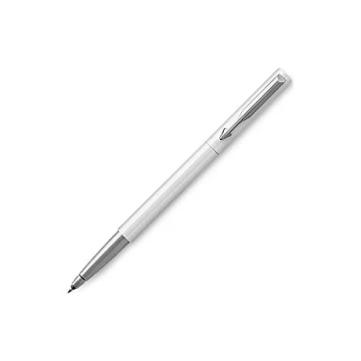 Image of Parker Vector Rollerball Pen White with Chrome Trim Medium Point Blue Ink Gift Box