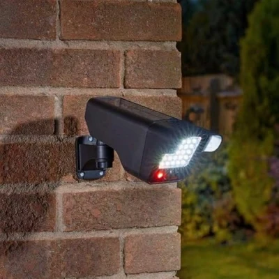 Image of Garden Mile Solar Powereed Floodlight &amp; Decoy Camera Outdoor Security Light Dummy Fake CCTV LED Wall Mounted