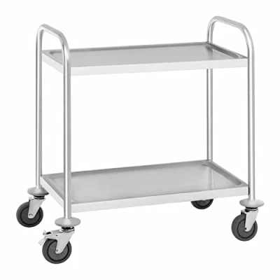Image of Royal Catering RCSW 2.1H Serving Trolley Stainless Steel Kitchen with Wheels Transport 2 Shelves Load Capacity 150 kg Tray Spacing 45.5 cm