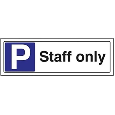 Image of V Safety Staff Only Parking Sign 300mm x 100mm Self Adhesive Vinyl