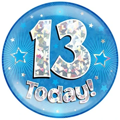 Image of OAKTREE UK 633452 6&quot; Jumbo Badge 13 Today Blue Holographic Cracked Ice