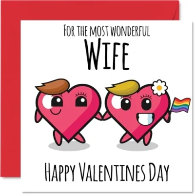 Image of LGBT Valentines Card Wonderful Wife Happy Valentine&#039;s Day Cards for Partner, 145mm x Greeting Valentine