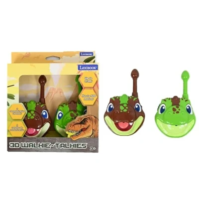 Image of Lexibook, Dinosaur, Dinosaur 3D walkie talkies, 500m range, 2 communication channels, Belt clip, Grey/brown, TW18DINO