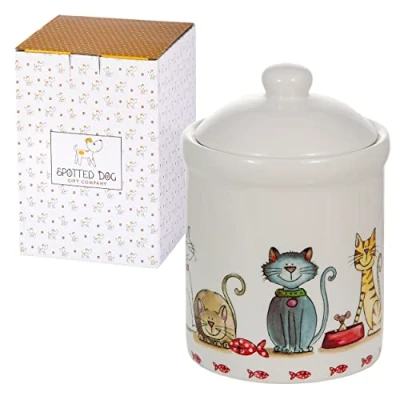 Image of SPOTTED DOG GIFT COMPANY Ceramic Storage Jar, Cute Kitchen Canister for Tea Coffee Sugar Treats, Animal Themed Home Decor Accessories, Gifts Cat Lovers Women Men, 1L