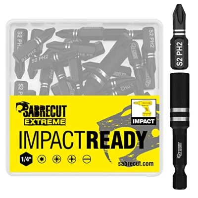 Image of 41 x SabreCut SCPA25_41PH 25mm PH2 Impact Screwdriver Driver Bits Set Single Ended Phillips No.2 Heavy Duty Including Bit Holder and Storage Box