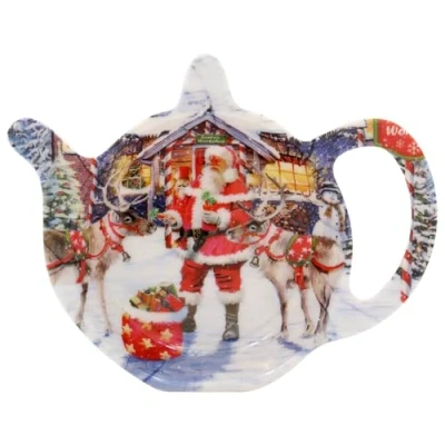 Image of Lesser &amp; Pavey Macneil Christmas Traditional Santa Teabag Tidy 13cm x15cm Gift Idea for Xmas Themed Tidy, Santa, UK Design, Hot Drinks, Tea Tableware