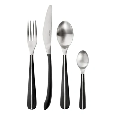 Image of Robert Welch Contour Noir, 24 Piece Cutlery Set for 6 People. Black Handle. Made from Stainless Steel. Dishwasher Safe.