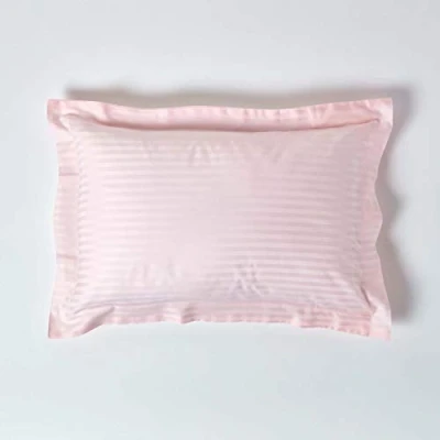 Image of HOMESCAPES Pink Pure Egyptian Cotton Oxford Pillowcase Standard Size 330 TC 500 Thread Count Percale Equivalent Satin Stripe Pillow Case