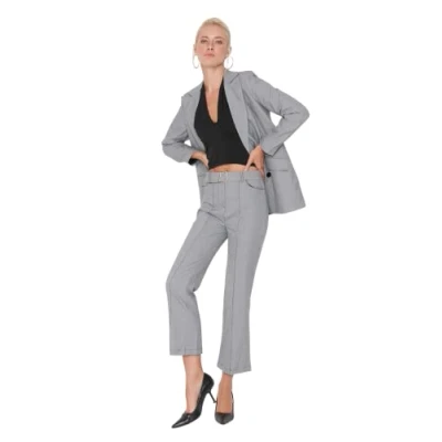 Image of Trendyol Women High Waist Straight Leg Flare Trousers Gray