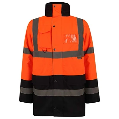 Image of Mega_JumbleSale® Hi Vis Safety Security Warm Jacket Men High Visibility Reflective Tape Two Tone Waterproof Builder Workwear Top (2XL, Orange/Navy Viz Seurity Coat)