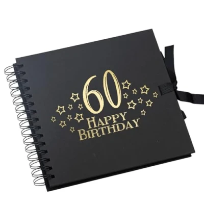 Image of 60th Birthday Black Scrapbook, Guest Book Or Photo Album with Gold Script