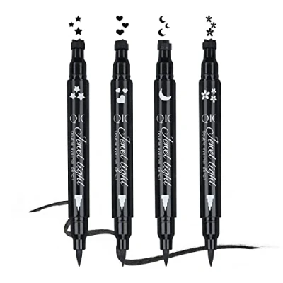 Image of Yuccer Star Heart Eyeliner Stamp Waterproof Liquid Pen Black Long Lasting Double Ended Pencil Make Up Eye Liner (Star+Moon+Heart+Flower)