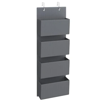 Image of SONGMICS Over Door Storage Organisers, Set of 2, Hanging with 4 Compartments, Wardrobe for Bedroom, Office, 12 x 33.5 100 cm, Slate Grey RDH004G02