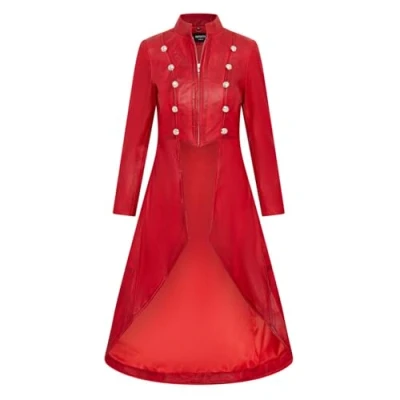 Image of Infinity Leather Womens Gothic Full Length Edwardian Coat Atlanta Red Size 10 UK