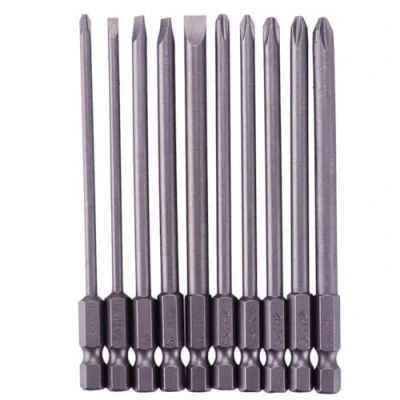Image of Dzxin 10pcs 1/4 Inch Hex Shank Long Magnetic Screwdriver Bits for Furniture Assembly (Slotted+Cross Head)