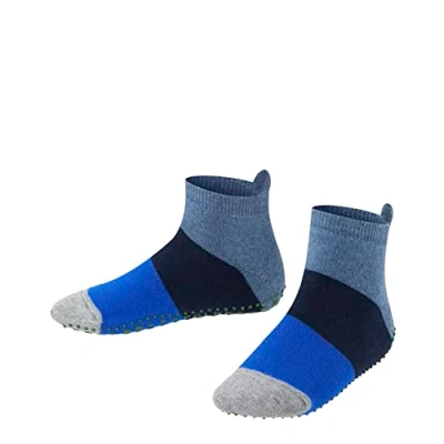 Image of FALKE Unisex Kids Colour Block K HP Cotton Grips On Sole 1 Pair Grip socks, Blue (Denim 6666), 3 5.5