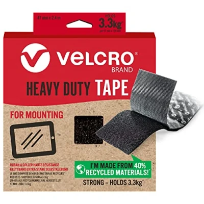 Image of VELCRO Brand Eco Heavy Duty Tape Cut to Length Industrial Extra Strong Double Sided Hook &amp; Loop Self Adhesive Perfect for Room Décor Home, Office, Garage Use Black 47mm x 2.4m