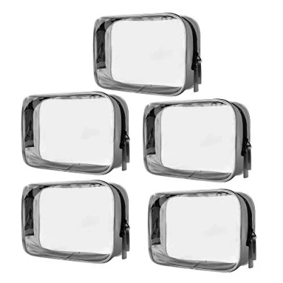 Image of Clear Cosmetic Bag PVC Waterproof Zippered Toiletry Bags Portable Makeup Carry Pouch for Travel Business Vacation Bathroom Organizing 5 Pieces Transparent