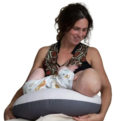 Image of Hippychick Nursing Pillow Comfortable Breastfeeding Pillows For Babies 100% Cotton Maternity Cover Removable &amp; Washable Post Pregnancy Gifts Charcoal and Dusky Pink