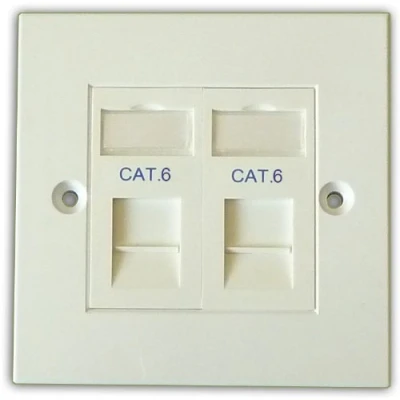 Image of Comms2Go CAT6 Double Port Faceplate Twin Socket RJ45 Ethernet Network Face Plate Module (2 port)