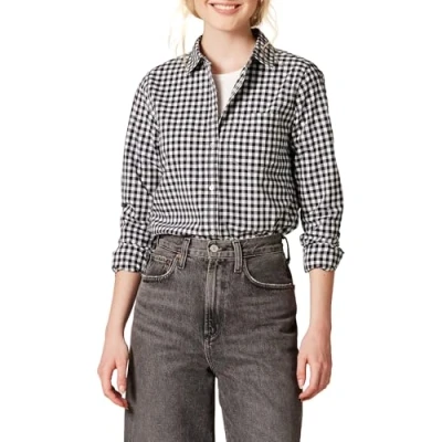 Image of Amazon Essentials Women&#039;s Classic Fit Long Sleeved Button Down Poplin Shirt, Black White Gingham, XL
