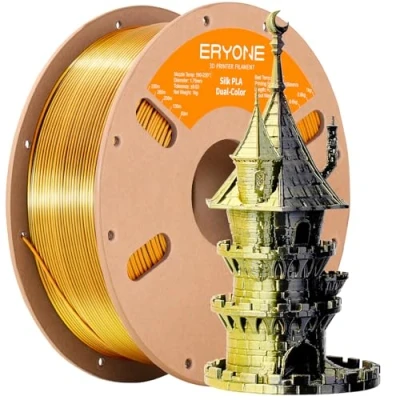 Image of ERYONE Silk PLA Filament 1.75mm, 3D Printer +/ 0.03mm, 1KG Spool, Black Gold