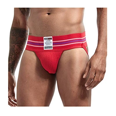 Image of JOCKMAIL Sexy Men Jock Strap Athletic Supporter Thongs and G Strings Wide Belt Underwear Brief 7 Colors M XXL (L, Red)