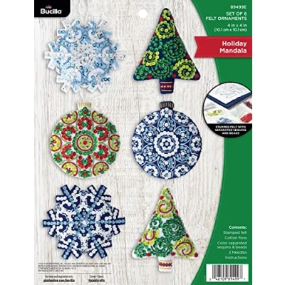 Image of Bucilla Felt Ornaments Applique Kit Set of 6 Holiday Mandala