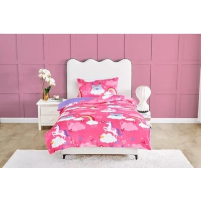 Image of GC GAVENO CAVAILIA Unicorn Bedding Set for Kids Rainbow Duvet Cover (135x200 cm) Polyester Quilt with 1 Pillowcase Single Bed Teddy Fleece